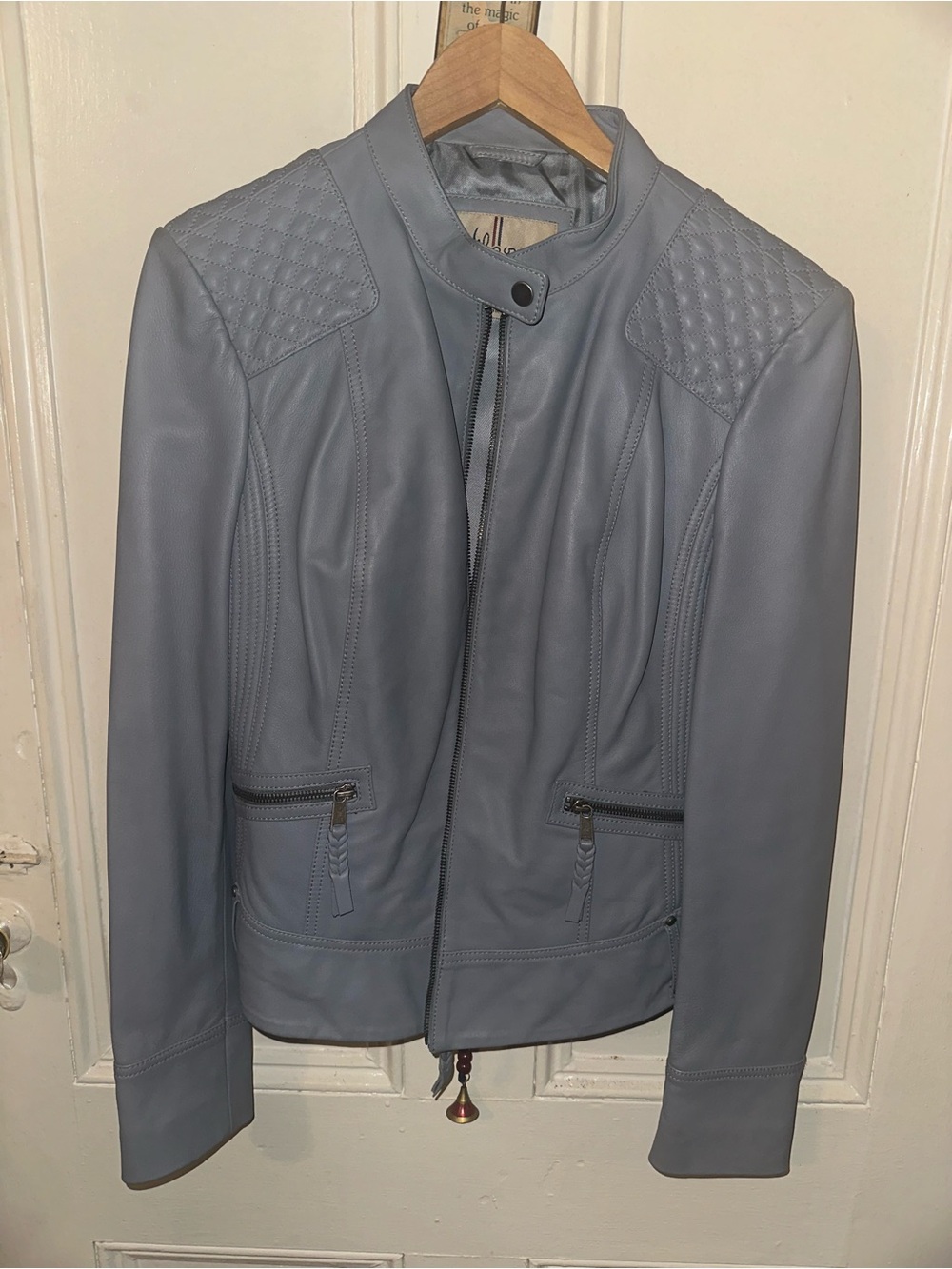 Wilson’s Leather Light Gray/ Blue Genuine Leather Moto Jacket